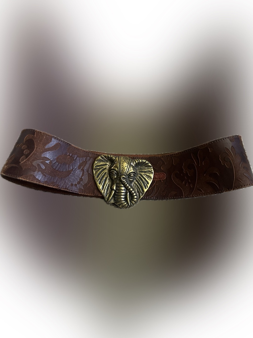 Anthropologie Lucky Penny Leather Belt with Elephant Buckle
